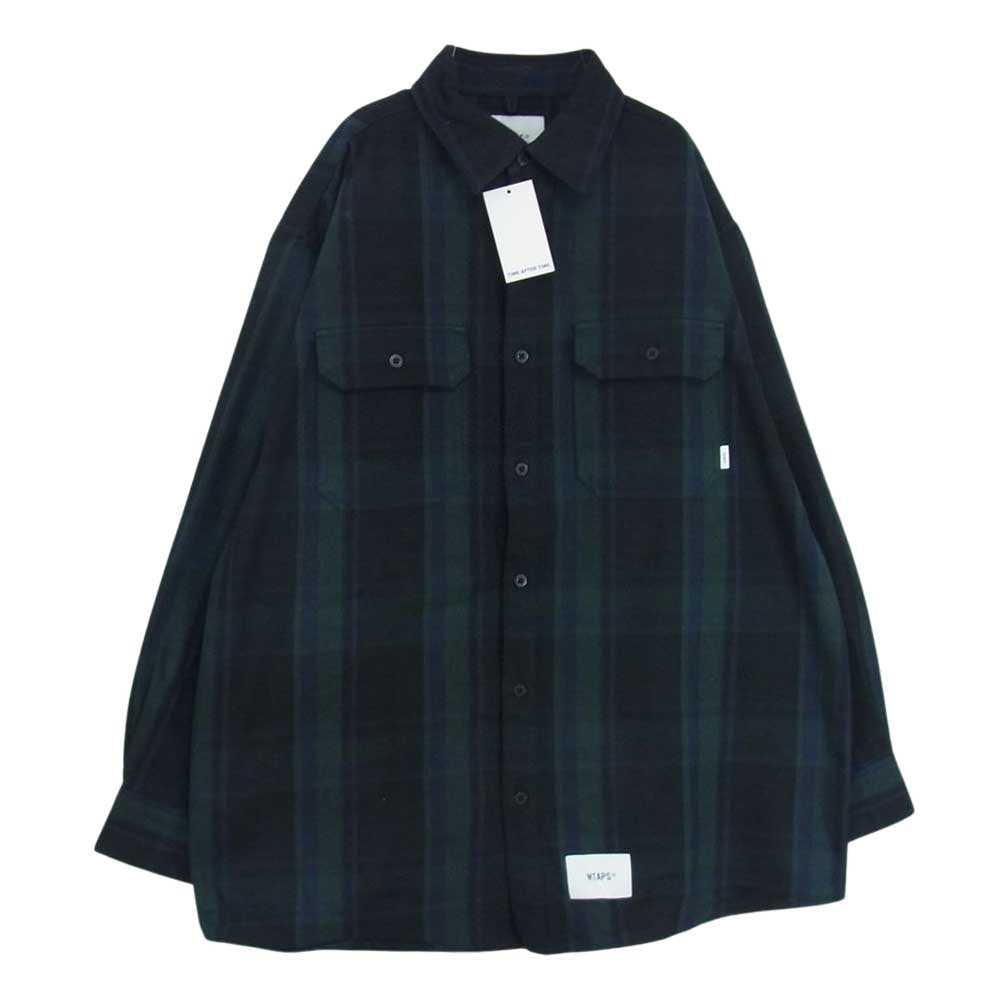 WTAPS ダブルタップス 21AW  212TQDT-SHM05 DECK LS COTTON FLANNEL TEXTILE デッキ フランネル シャツ ネイビー系 L【極上美品】【中古】