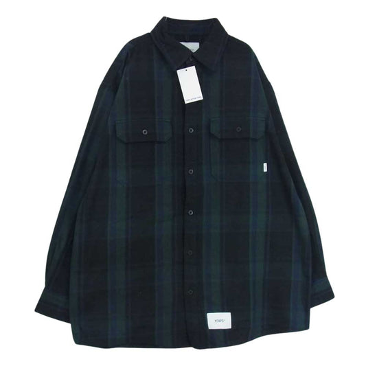 WTAPS ダブルタップス 21AW  212TQDT-SHM05 DECK LS COTTON FLANNEL TEXTILE デッキ フランネル シャツ ネイビー系 L【極上美品】【中古】