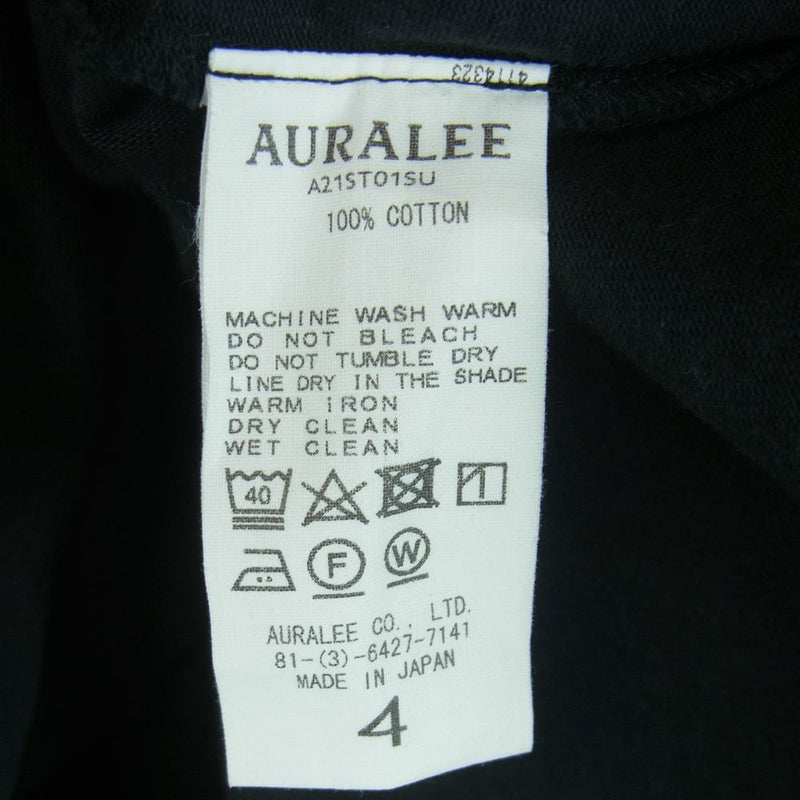 AURALEE オーラリー 21SS A21ST01SU STAND UP TEE スタンドアップ 半袖 Tシャツ コットン 日本製 ブラック系 4【中古】