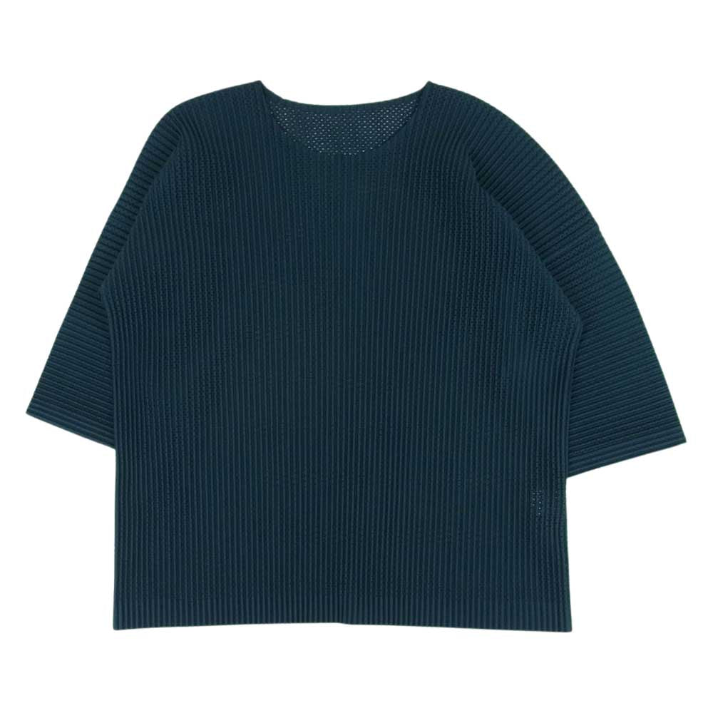 HOMME PLISSE ISSEY MIYAKE オム プリッセ イッセイミヤケ HP11JK153 2022年モデル プリーツ加工 メッシュプリーツ カットソー 半袖 Tシャツ ダークグリーン系 3【美品】【中古】