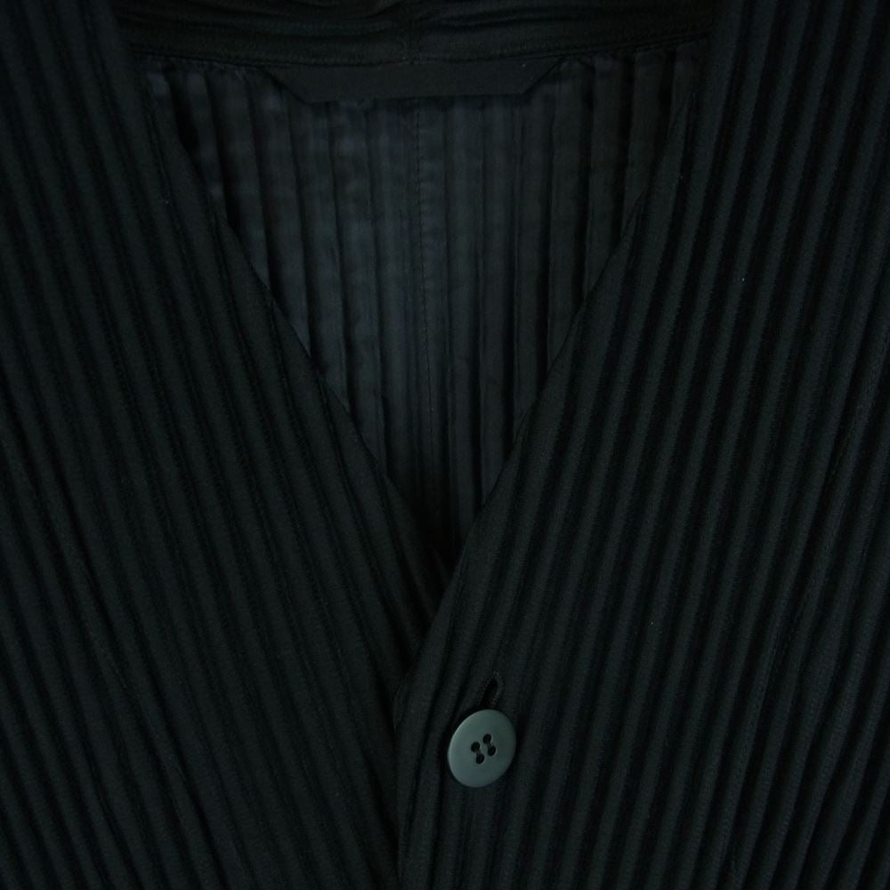 HOMME PLISSE ISSEY MIYAKE オム プリッセ イッセイミヤケ HP21JD170 2022年モデル プリーツ加工 ノーカラー ジャケット Vネック カーディガン ブラック系 2【美品】【中古】