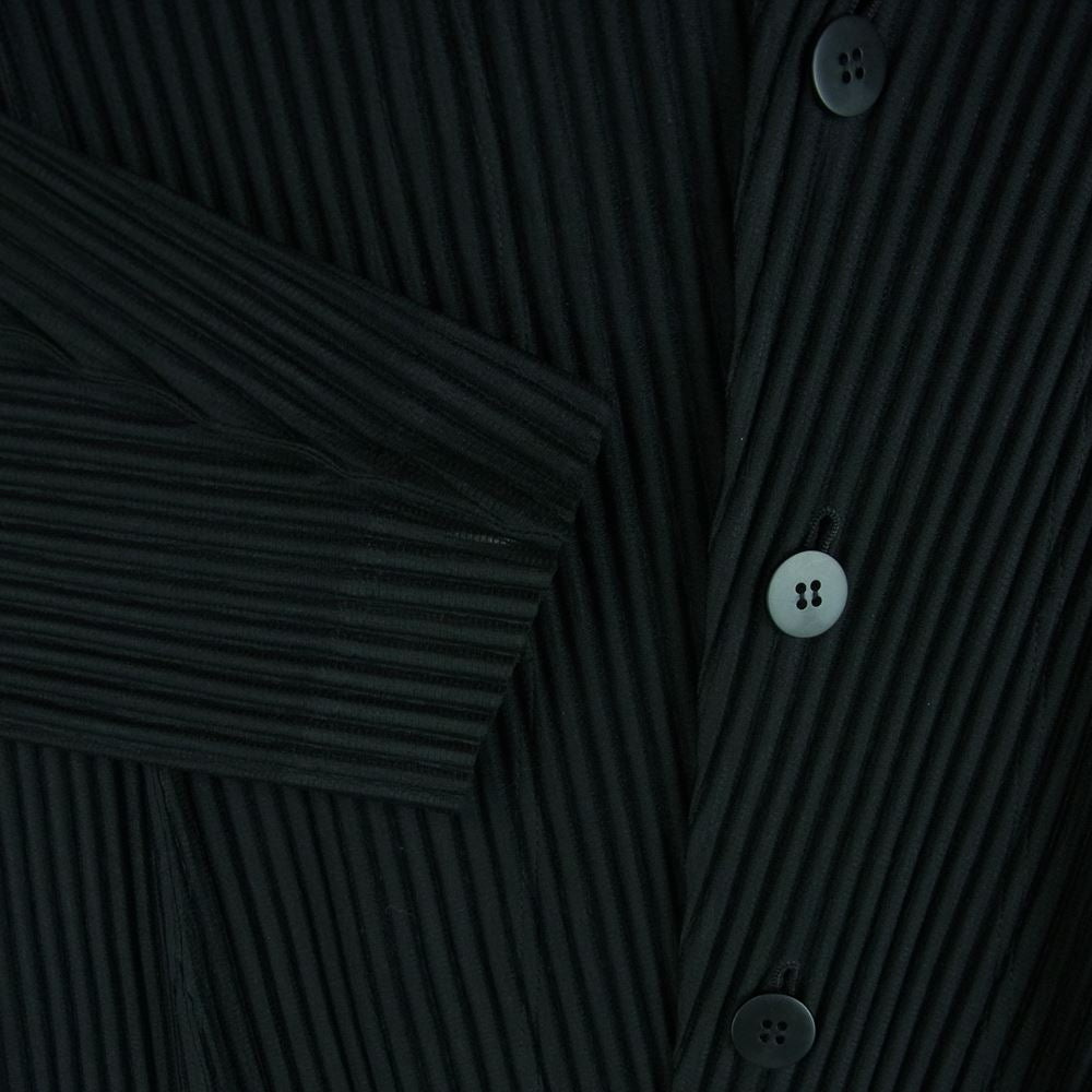 HOMME PLISSE ISSEY MIYAKE オム プリッセ イッセイミヤケ HP21JD170 2022年モデル プリーツ加工 ノーカラー ジャケット Vネック カーディガン ブラック系 2【美品】【中古】