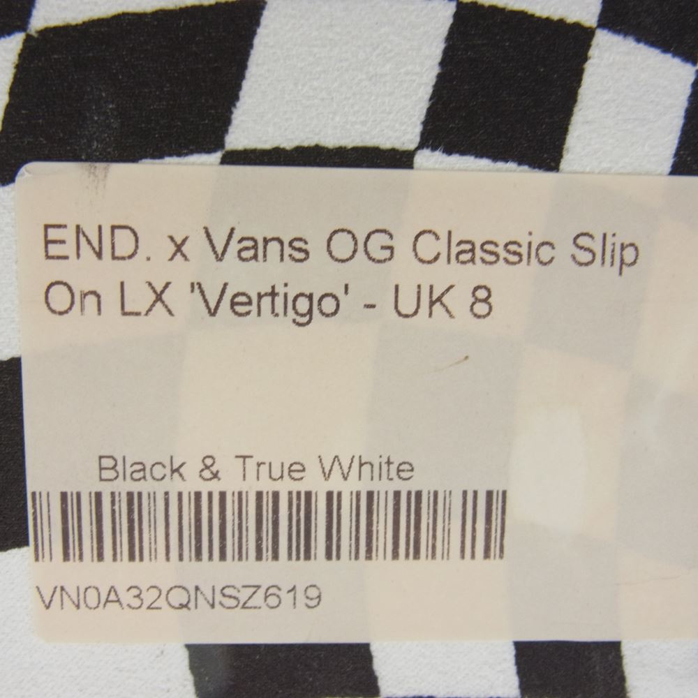 VANS バンズ × End Clothing エンド クロッシング OG CLASSIC SLIP-ON VERTIGO ブロックチェック スリッポン スニーカー ブラック系 ホワイト系 UK8【極上美品】【中古】