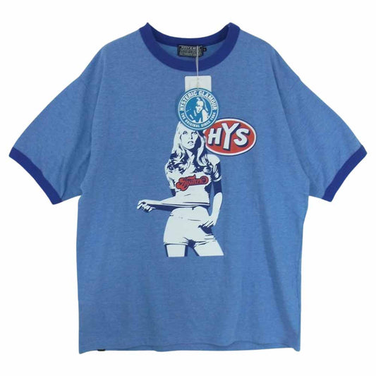 HYSTERIC GLAMOUR ヒステリックグラマー 23SS 02232CT12470 HYS GIRL ヒスガール プリント 半袖 Tシャツ ブルー系 L【新古品】【未使用】【中古】