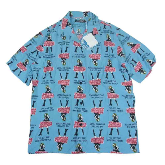 HYSTERIC GLAMOUR ヒステリックグラマー 23SS 02232AH02 VIXEN GIRL ビクセンガール オープンカラー シャツ ブルー系 L【新古品】【未使用】【中古】