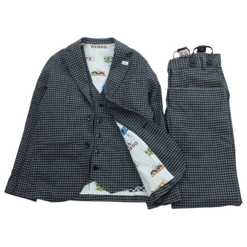 WEIRDO ウィアード 17AW WRD-17-AW-08 WRD-17-AW-09 WRD-17-AW-10 BICYCLE PLATES JACKET BICYCLE PLATES VEST BICYCLE PLATES PANTS ジャケット リバーシブルベスト サスペンダー付 パンツ 3ピースセット ブラック系 グレー系 M【中古】