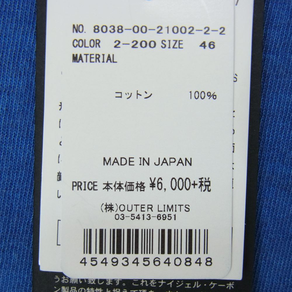 Nigel Cabourn ナイジェルケーボン 8038-00-21002 後染め BASIC T-SHIRT ベーシック Tシャツ ポケット ブルー系 46【新古品】【未使用】【中古】