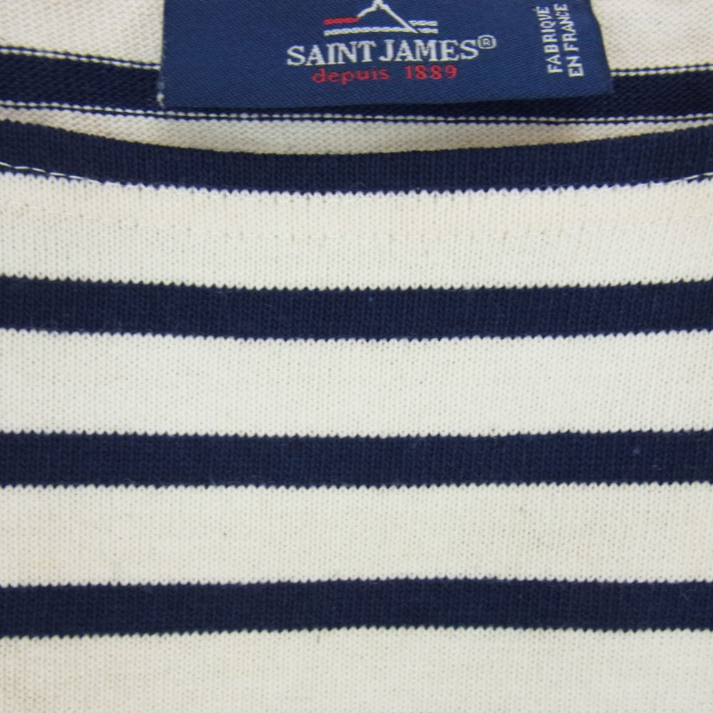 SAINT JAMES セントジェームス OUESSANT ウエッソン バスクシャツ ボーダー 生成×紺 カットソー ネイビー系 XS【中古】