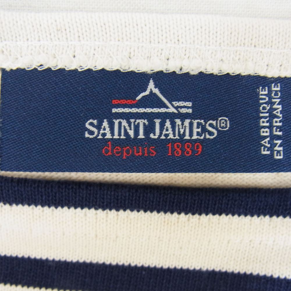 SAINT JAMES セントジェームス OUESSANT ウエッソン バスクシャツ ボーダー 生成×紺 カットソー ネイビー系 XS【中古】