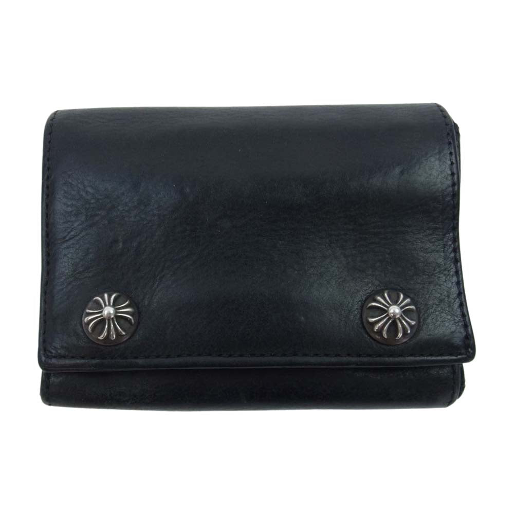 CHROME HEARTS クロムハーツ（原本無） 3FOLD 3フォールド クロスボタン レザーウォレット 3つ折り財布 ブラック系【中古】