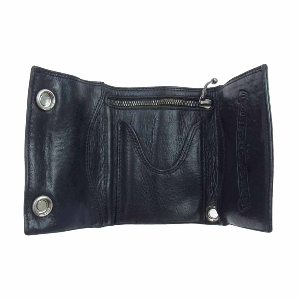 CHROME HEARTS クロムハーツ（原本無） 3FOLD 3フォールド クロスボタン レザーウォレット 3つ折り財布 ブラック系【中古】