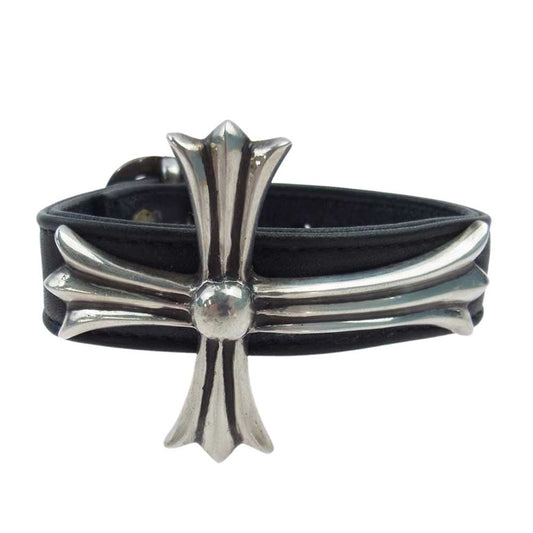 CHROME HEARTS クロムハーツ（原本無） BENT CH CROSS ベント ラージCHクロス ガンスリンガー レザーブレスレット ブラック系【中古】