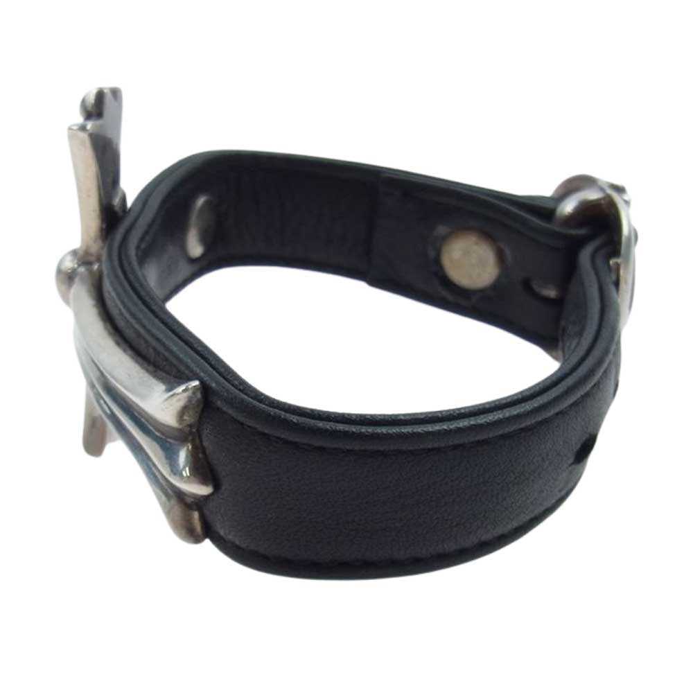 CHROME HEARTS クロムハーツ（原本無） BENT CH CROSS ベント ラージCHクロス ガンスリンガー レザーブレスレット ブラック系【中古】
