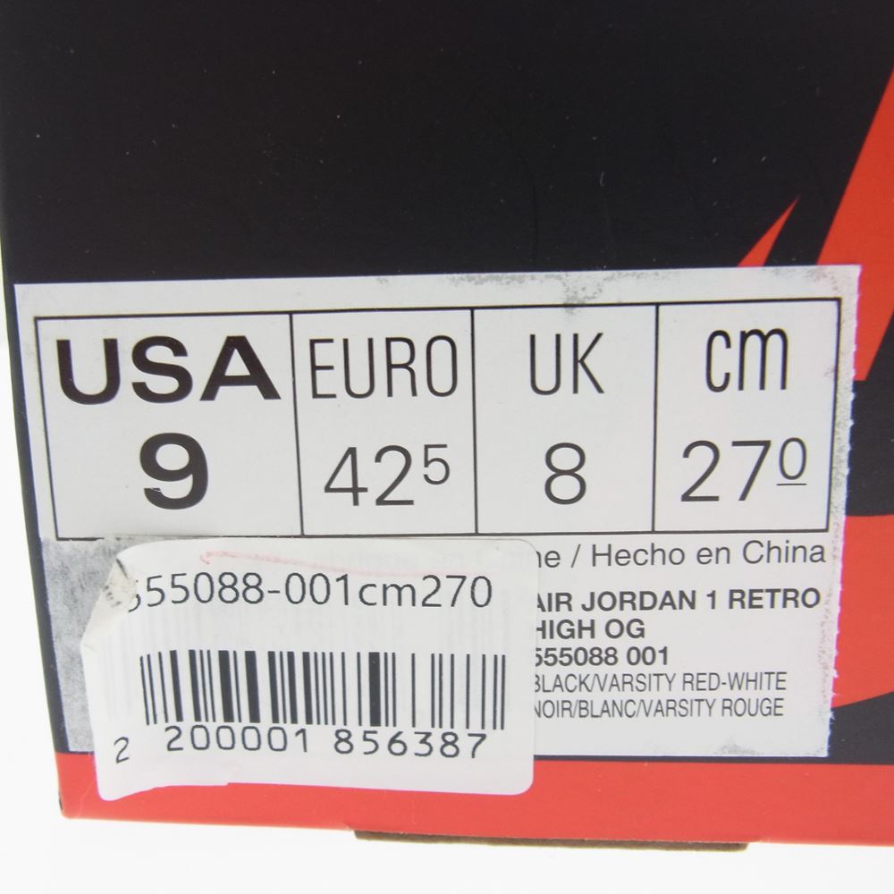NIKE AIR JORDAN ナイキ ジョーダン 555088-001 16年製 RETRO HIGH OG BANNED BRED レトロ バーンド ブレッド ハイカット スニーカー ブラック系 レッド系 27cm【美品】【中古】