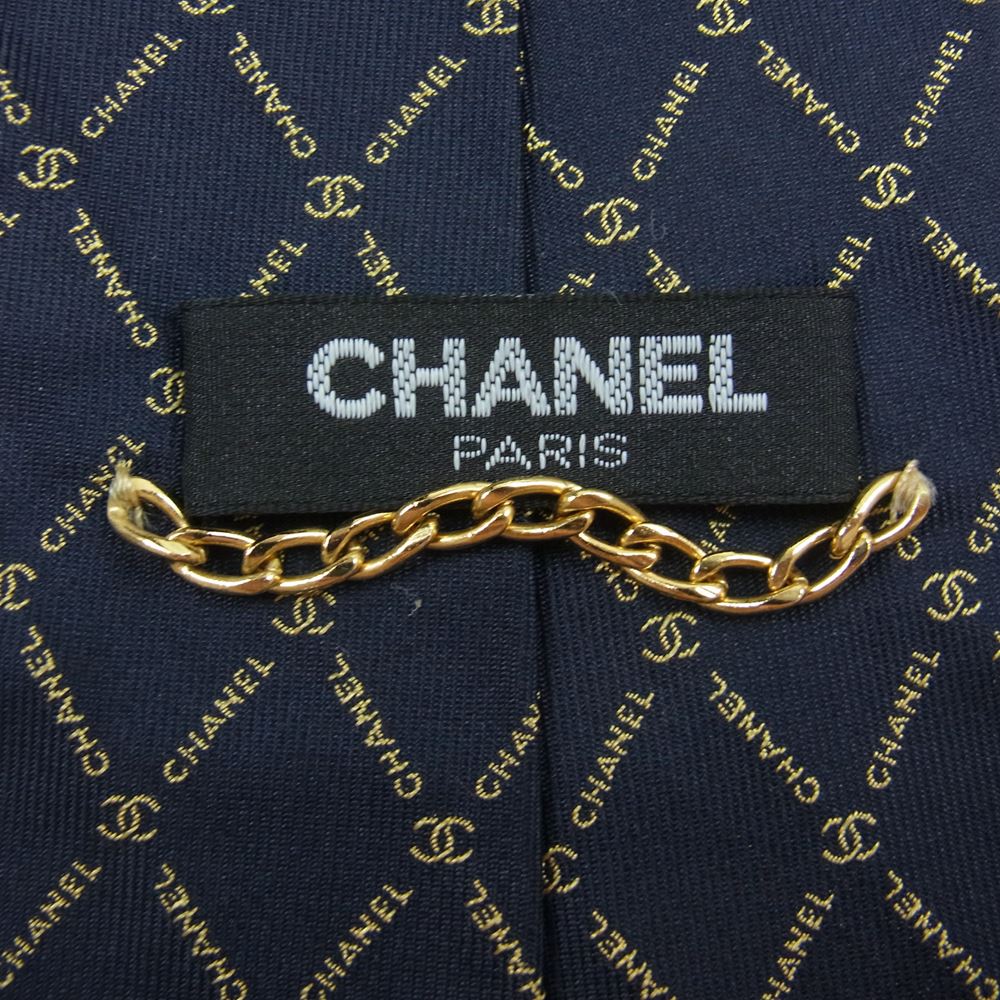 CHANEL シャネル ココマーク ロゴ シルク100％ ネクタイ ネイビー ネイビー系【中古】