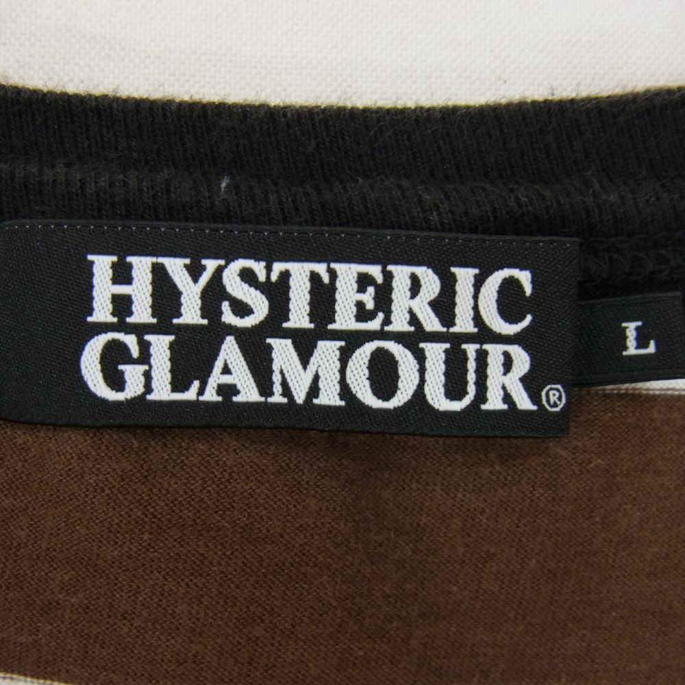 HYSTERIC GLAMOUR ヒステリックグラマー 4CT-6453 マリファナ 刺繍 ボーダー 半袖 Tシャツ ブラウン系 L【中古】