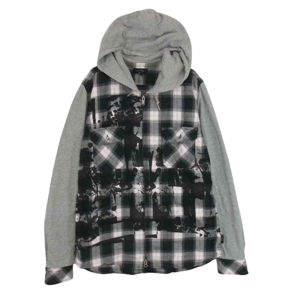HYSTERIC GLAMOUR ヒステリックグラマー 4AH-1443 切替 プリント ネル チェック シャツ 長袖 パーカー グレー系 L【中古】