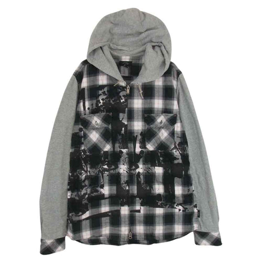 HYSTERIC GLAMOUR ヒステリックグラマー 4AH-1443 切替 プリント ネル チェック シャツ 長袖 パーカー グレー系 L【中古】