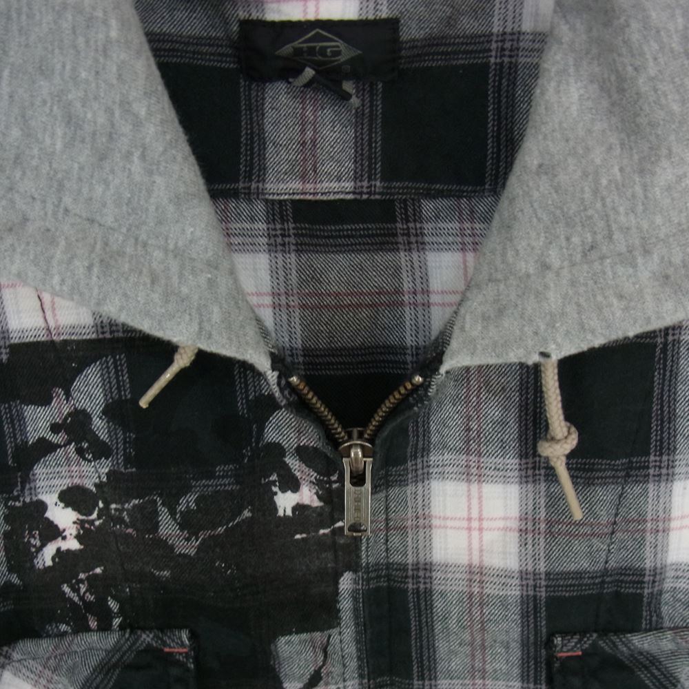 HYSTERIC GLAMOUR ヒステリックグラマー 4AH-1443 切替 プリント ネル チェック シャツ 長袖 パーカー グレー系 L【中古】