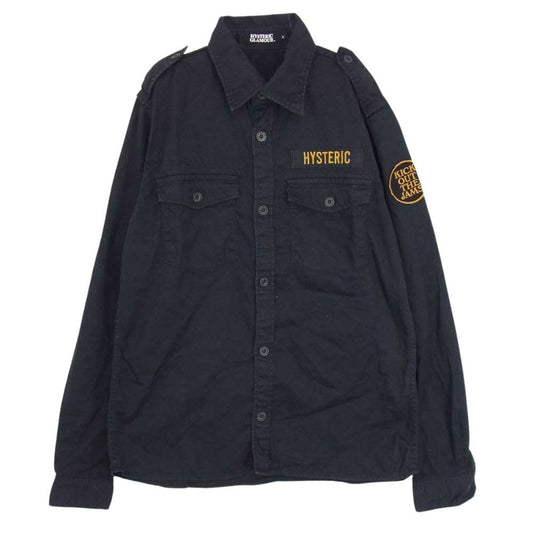 HYSTERIC GLAMOUR ヒステリックグラマー 4AH-1873 KICK OUT THE JAMS ワッペン付き バック 刺繍 ミリタリーシャツ ブラック系 L【中古】