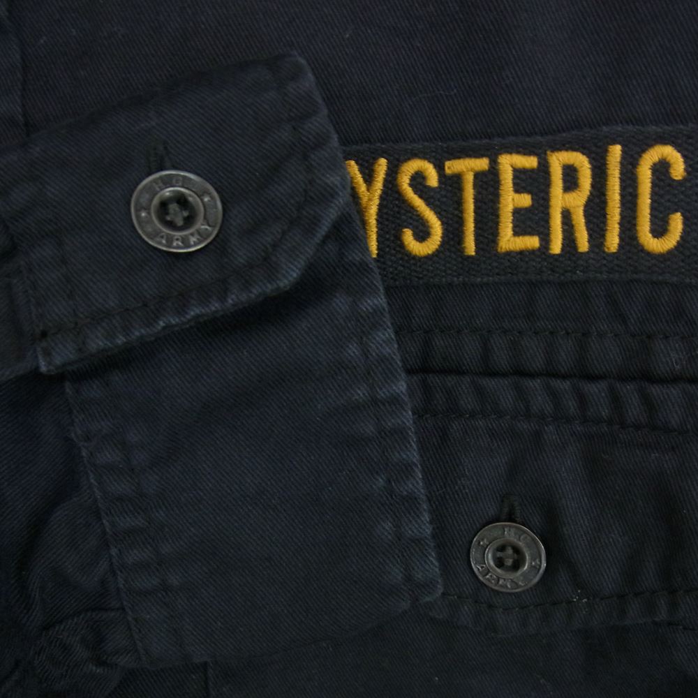 HYSTERIC GLAMOUR ヒステリックグラマー 4AH-1873 KICK OUT THE JAMS ワッペン付き バック 刺繍 ミリタリーシャツ ブラック系 L【中古】
