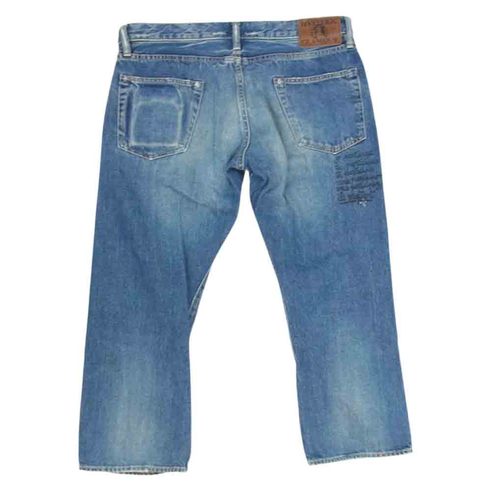 HYSTERIC GLAMOUR ヒステリックグラマー 0211AP11 CLASH加工 UNITE スタッズ クロップド デニム パンツ インディゴブルー系 34【中古】