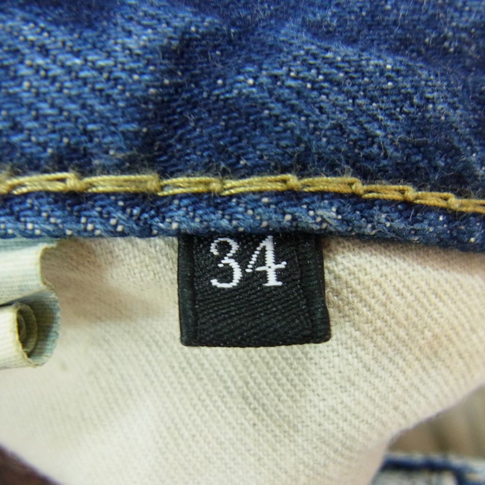 HYSTERIC GLAMOUR ヒステリックグラマー 0211AP11 CLASH加工 UNITE スタッズ クロップド デニム パンツ インディゴブルー系 34【中古】