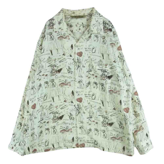 GLADHAND & Co. グラッドハンド GLAD POSTALS HAWAIIAN L/S SHIRTS 総柄 長袖 ハワイアン レーヨン シャツ オフホワイト系 クリーム系 2XL【中古】