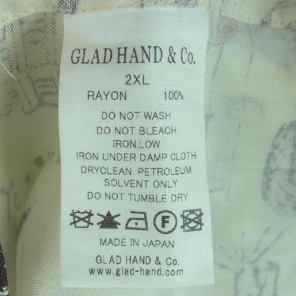 GLADHAND & Co. グラッドハンド GLAD POSTALS HAWAIIAN L/S SHIRTS 総柄 長袖 ハワイアン レーヨン シャツ オフホワイト系 クリーム系 2XL【中古】
