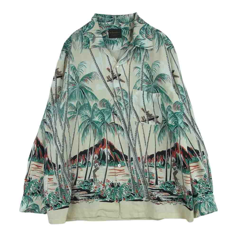 GLADHAND & Co. グラッドハンド 23SS BYGH-23-SS-06 PALM TREE - L/S SHIRTS オリジナル 抜染 レーヨン アロハ ハワイアン 長袖 シャツ オフホワイト系 クリーム系 XL【中古】