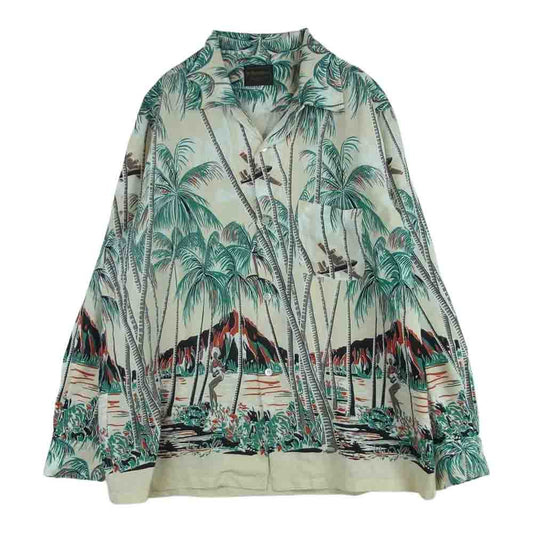 GLADHAND & Co. グラッドハンド 23SS BYGH-23-SS-06 PALM TREE - L/S SHIRTS オリジナル 抜染 レーヨン アロハ ハワイアン 長袖 シャツ オフホワイト系 クリーム系 XL【中古】