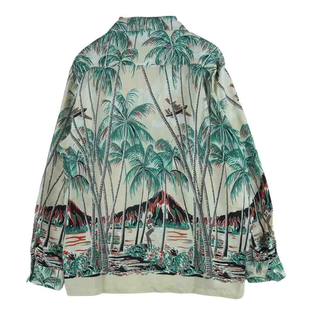 GLADHAND & Co. グラッドハンド 23SS BYGH-23-SS-06 PALM TREE - L/S SHIRTS オリジナル 抜染 レーヨン アロハ ハワイアン 長袖 シャツ オフホワイト系 クリーム系 XL【中古】