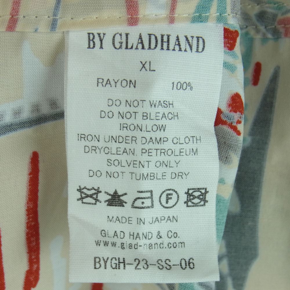GLADHAND & Co. グラッドハンド 23SS BYGH-23-SS-06 PALM TREE - L/S SHIRTS オリジナル 抜染 レーヨン アロハ ハワイアン 長袖 シャツ オフホワイト系 クリーム系 XL【中古】