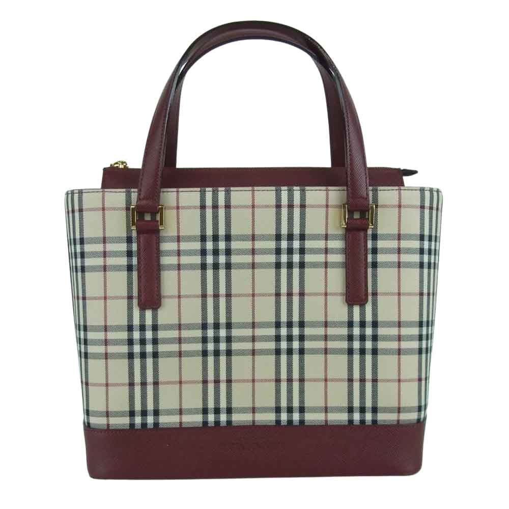 BURBERRY バーバリー ノバ チェック レザー 切替 バッグ ベージュ系 ボルドー系【中古】