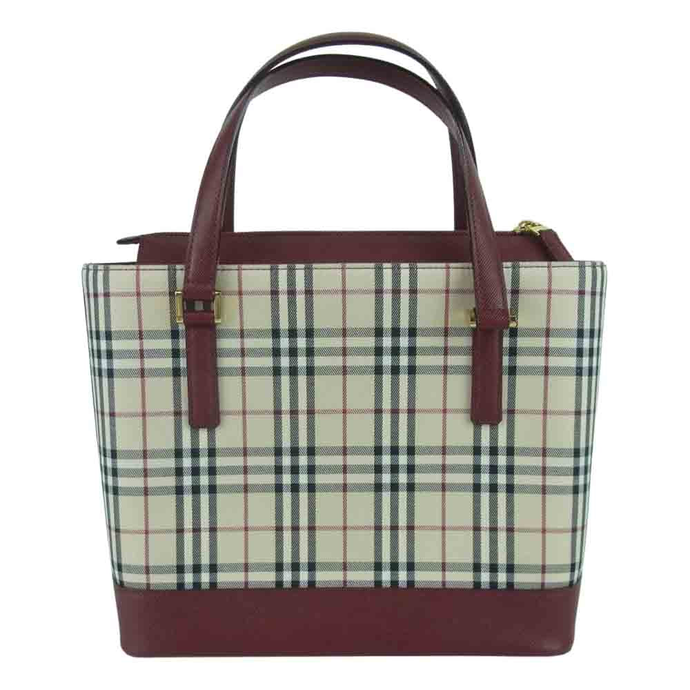 BURBERRY バーバリー ノバ チェック レザー 切替 バッグ ベージュ系 ボルドー系【中古】