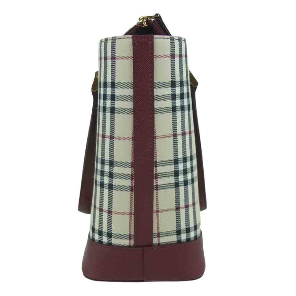 BURBERRY バーバリー ノバ チェック レザー 切替 バッグ ベージュ系 ボルドー系【中古】