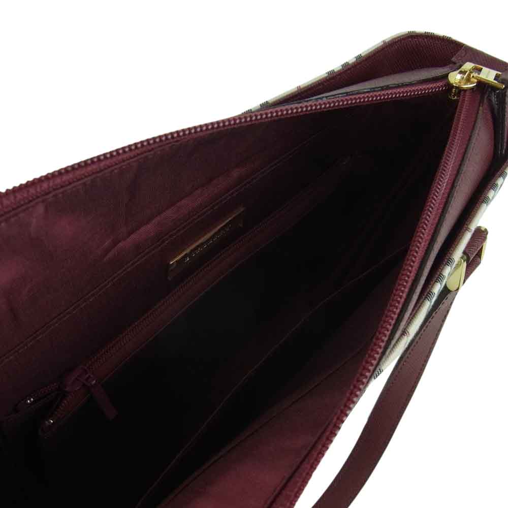 BURBERRY バーバリー ノバ チェック レザー 切替 バッグ ベージュ系 ボルドー系【中古】