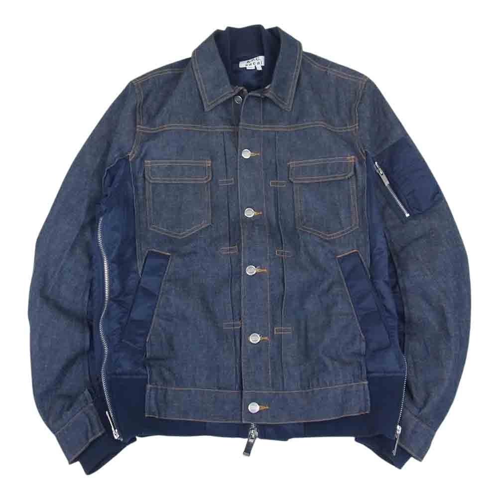 Sacai サカイ 21SS 24213-1-31911 A.P.C BLOUSON EIMI MA-1 アーペーセー ミリタリー ドッキング レイヤード デニム ブルゾン ジャケット インディゴブルー系 S【中古】