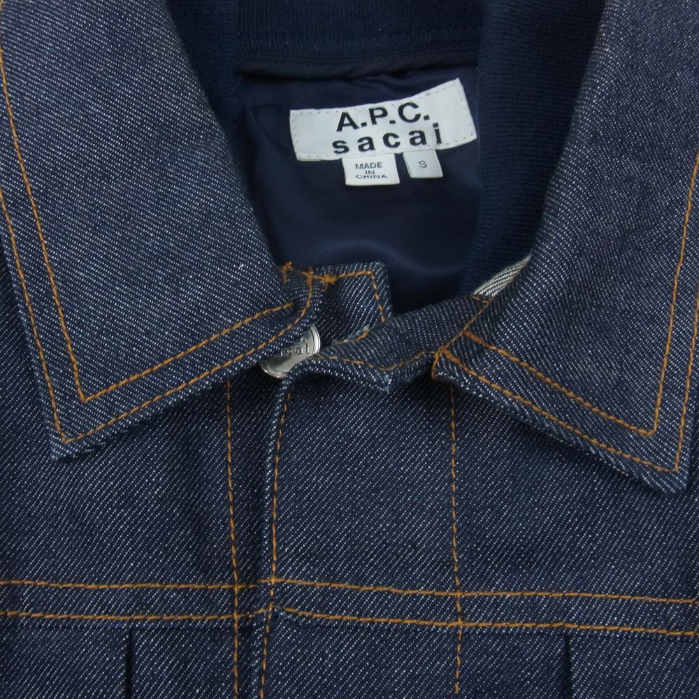 Sacai サカイ 21SS 24213-1-31911 A.P.C BLOUSON EIMI MA-1 アーペーセー ミリタリー ドッキング レイヤード デニム ブルゾン ジャケット インディゴブルー系 S【中古】