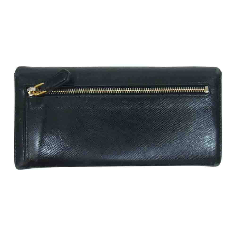 PRADA プラダ サフィアーノ レザー リボン 長財布 ブラック系【中古】