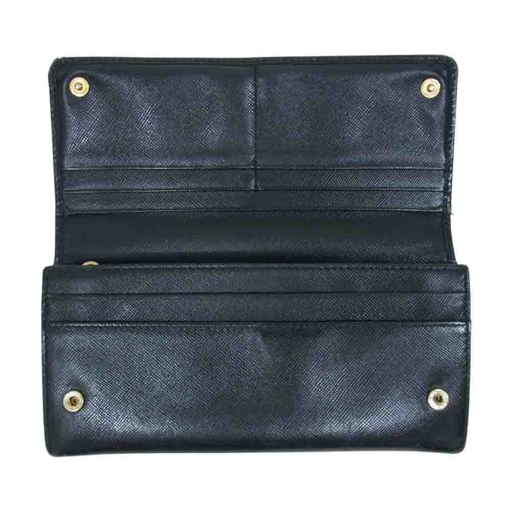 PRADA プラダ サフィアーノ レザー リボン 長財布 ブラック系【中古】