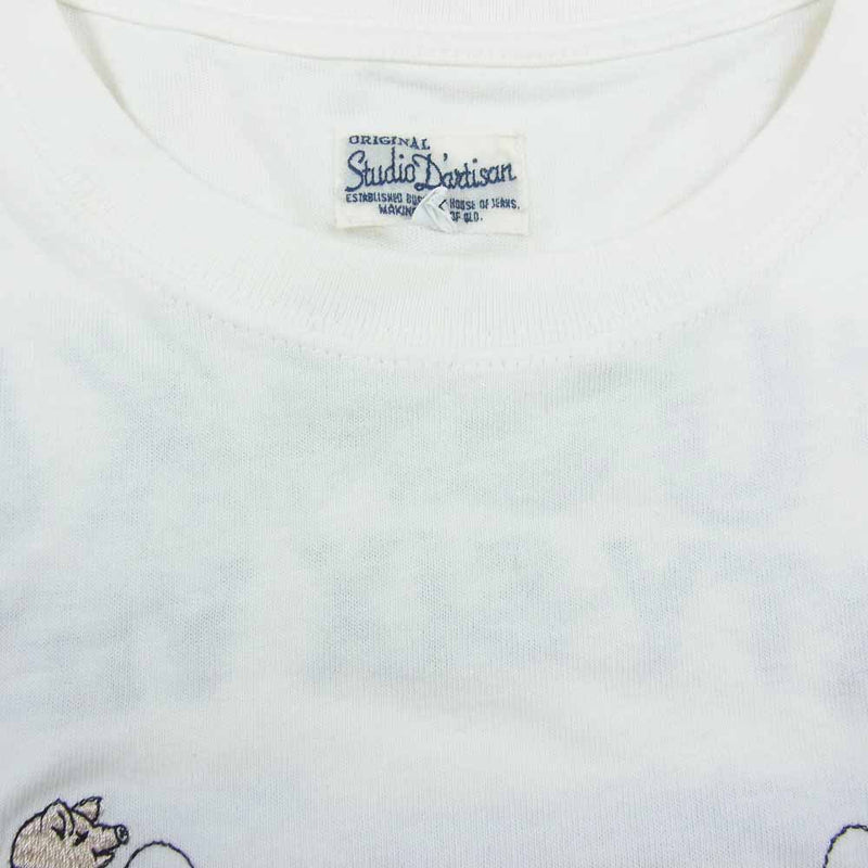 STUDIO D’ARTISAN ステュディオダルチザン 9904 FUGAKU KOSHU KAJIZAWA 刺繍 Tシャツ ホワイト系 L【中古】