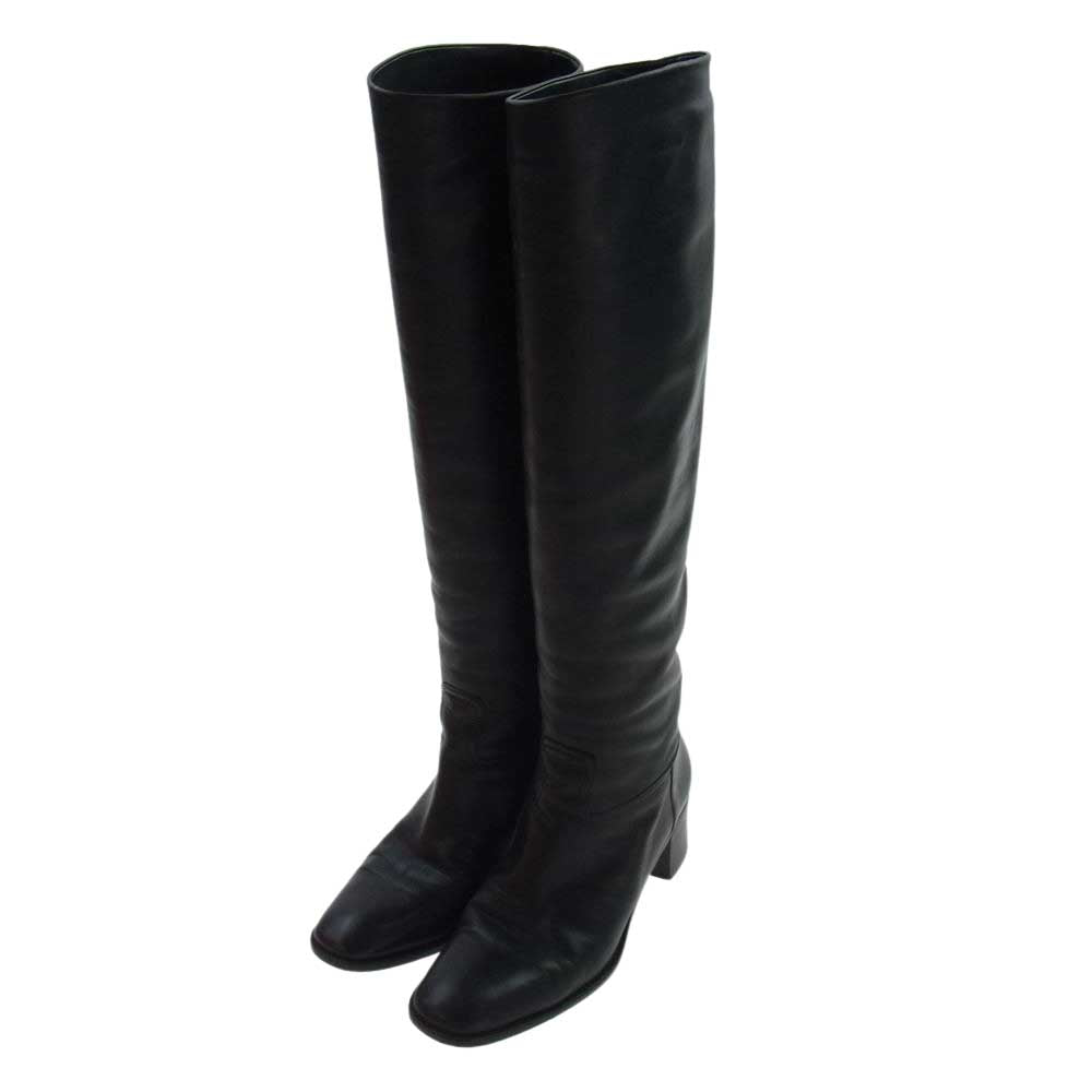 HERMES エルメス レザー ロング ヒール ブーツ ブラック系 35.5【中古】