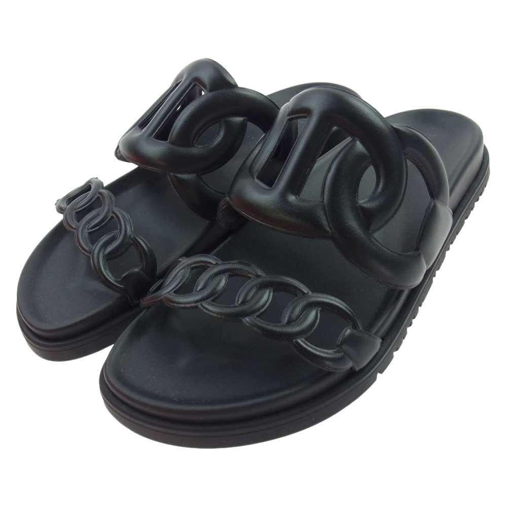 HERMES エルメス エクストラ シェーヌダンクル レザー サンダル ブラック系 36【中古】