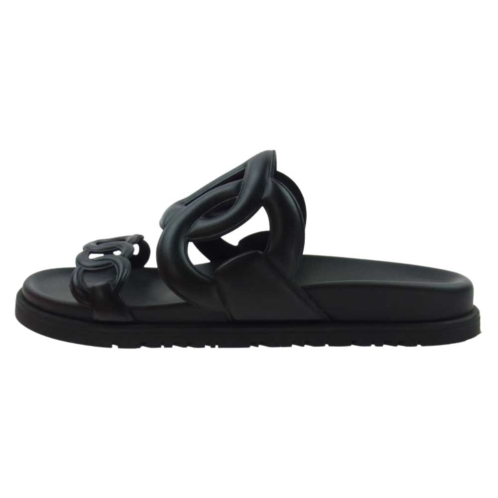 HERMES エルメス エクストラ シェーヌダンクル レザー サンダル ブラック系 36【中古】