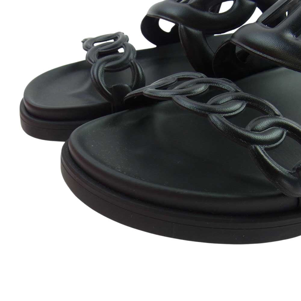 HERMES エルメス エクストラ シェーヌダンクル レザー サンダル ブラック系 36【中古】