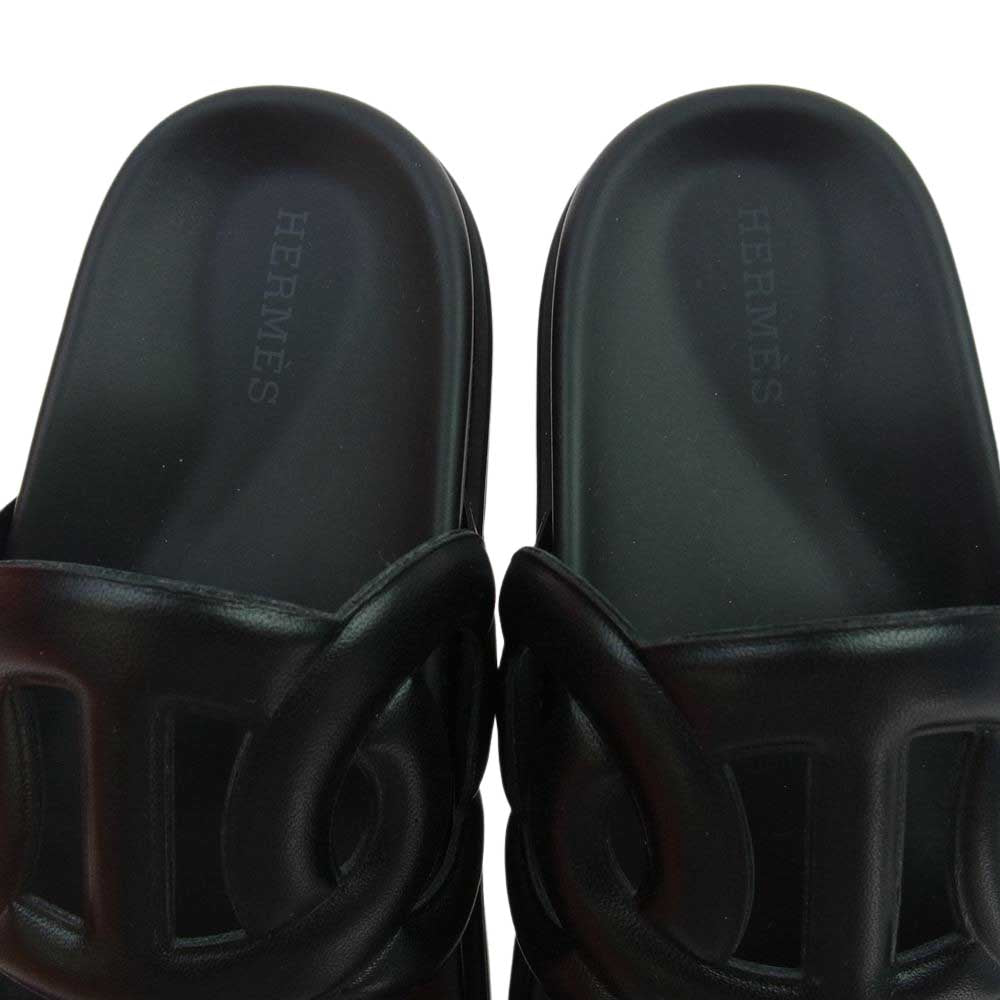 HERMES エルメス エクストラ シェーヌダンクル レザー サンダル ブラック系 36【中古】