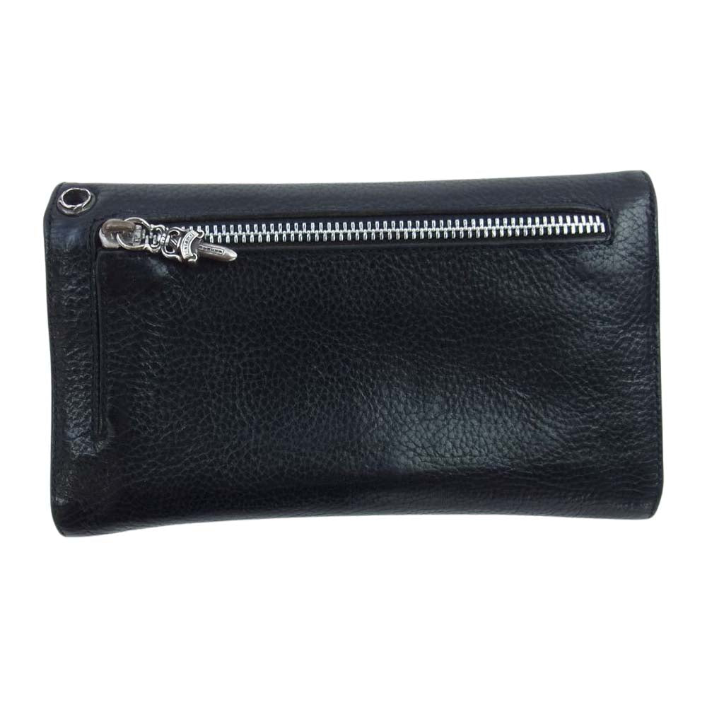 CHROME HEARTS クロムハーツ（原本有） WAVE CROSS BALL ウェーブ クロス ボール ボタン レザー ウォレット 財布 ブラック系【中古】