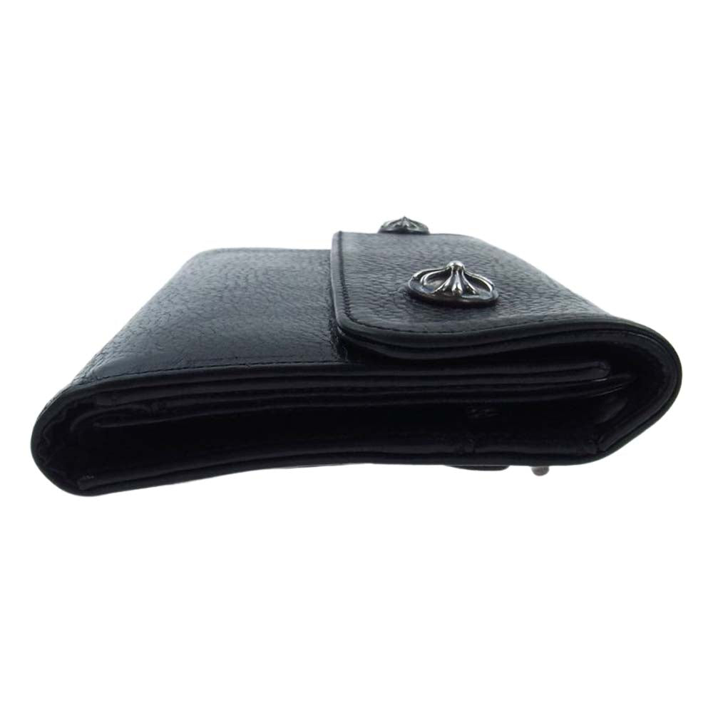 CHROME HEARTS クロムハーツ（原本有） WAVE CROSS BALL ウェーブ クロス ボール ボタン レザー ウォレット 財布 ブラック系【中古】