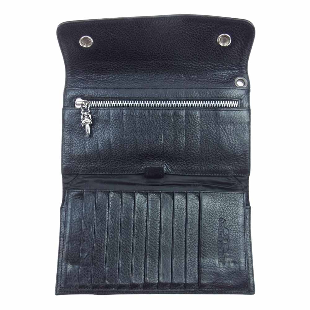 CHROME HEARTS クロムハーツ（原本有） WAVE CROSS BALL ウェーブ クロス ボール ボタン レザー ウォレット 財布 ブラック系【中古】